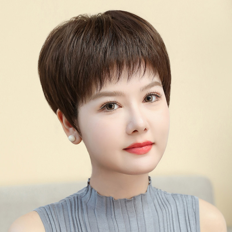 佰美丝假发女全头套短发真发全真人中老年女士妈妈款真人发