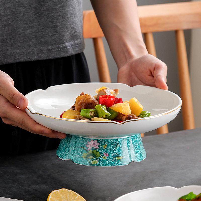 中餐厅会所餐具金边高脚8档盘子陶瓷酒店创意盘明凉菜英寸水果盘,餐饮具,盘,淘宝优惠券,粉丝福利购,淘宝优惠卷