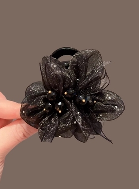 气质绢纱花朵中号抓夹高级感后脑勺盘发鲨鱼夹女2025年新款发夹