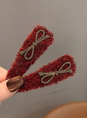 新年复古红色毛线发夹时尚洋气咖色侧边刘海夹女高级感掰掰夹头饰