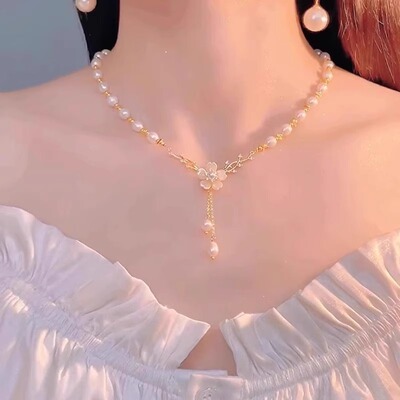 无名花淡水珍珠项链优雅锁骨链女