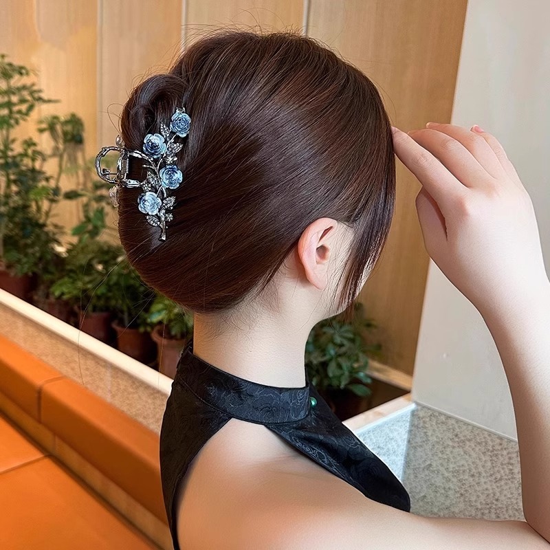 法式复古金属发夹山茶花抓夹头饰
