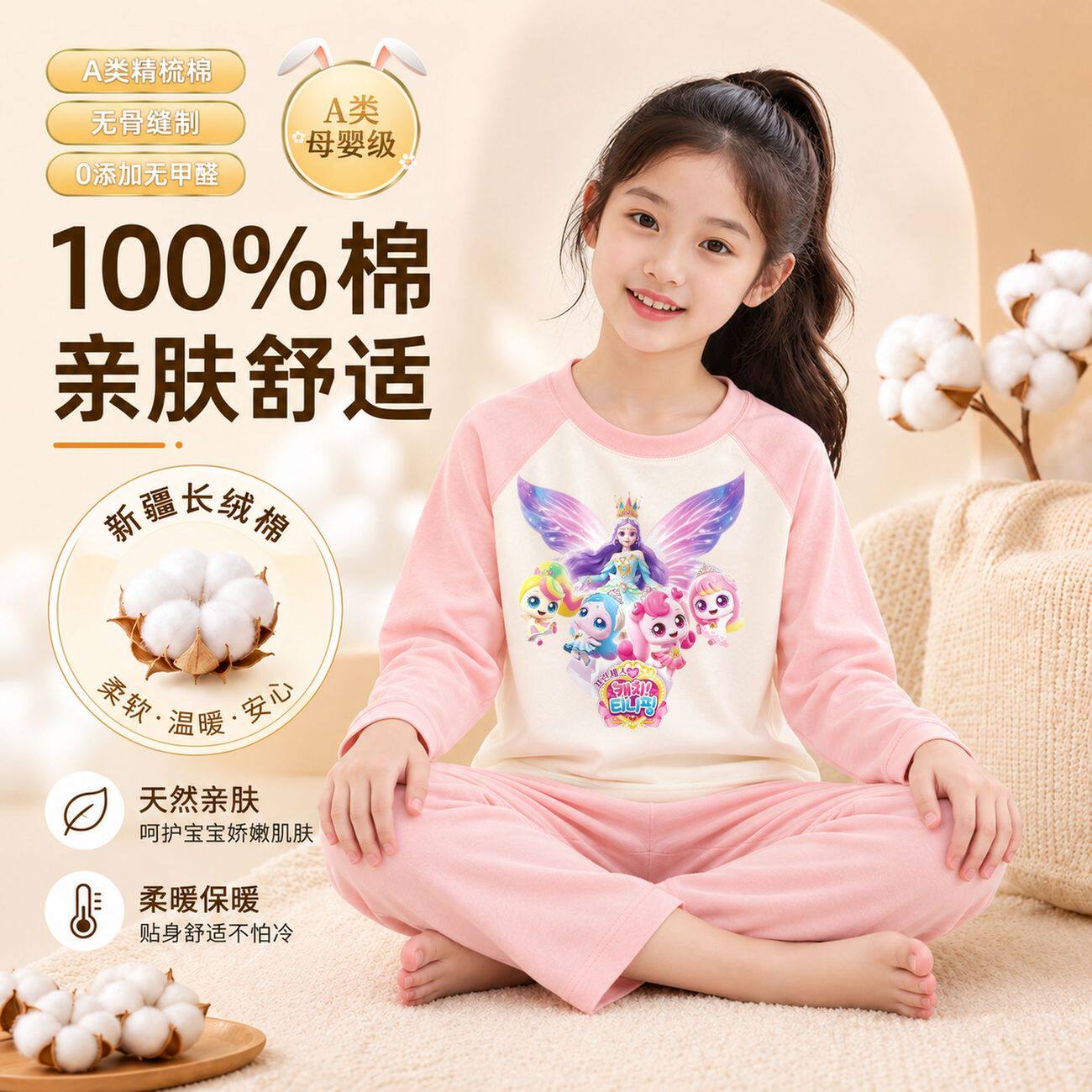 奇妙萌可女童纯棉睡衣休闲套装冬