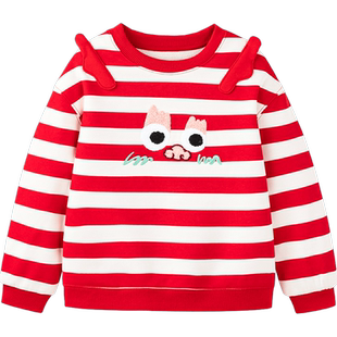 迷你巴拉巴拉亲子装男童女童卫衣2025新款红色上衣一家三口母子装