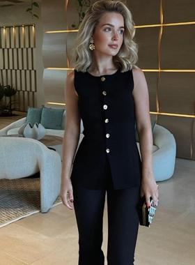 欧美开叉针织背心马甲上衣开衫vest women tops knit sleeveless