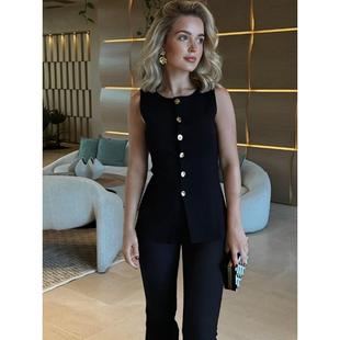 knit 欧美开叉针织背心马甲上衣开衫 tops women sleeveless vest