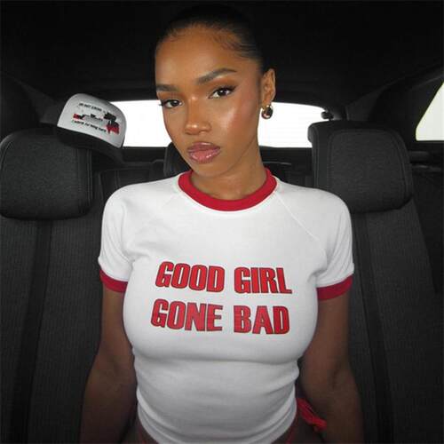 欧美时尚印花性感短袖短款T恤上衣女 Crop Top Tee Tshirt Women