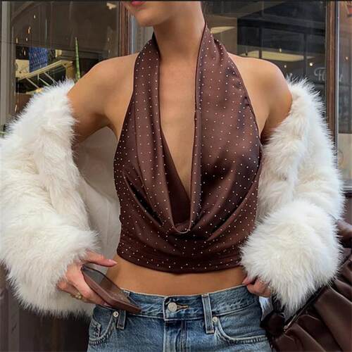 欧美时尚修身挂脖背心吊带短上衣女 halter crop tank top women