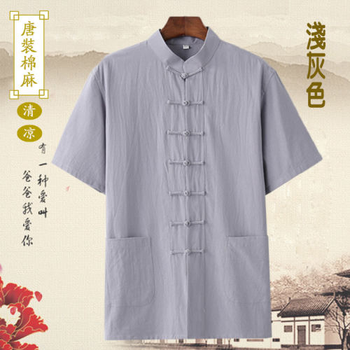 新品胖子加肥特大码中国风短袖衬衫中式唐装O男外套中老年爸爸夏