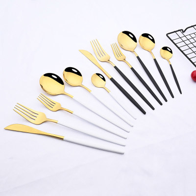 极速36Pccs White Gold Dinnerware Cutlery Set Knife Dessert F