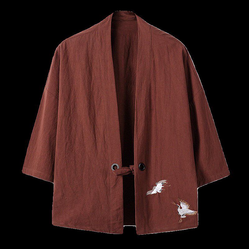 新品中式仙鹤刺绣汉服男装u夏季中国风纯棉道袍道服古风茶禅服唐