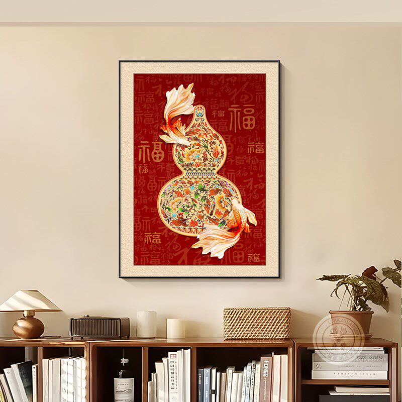 新品20b25新款葫芦玄关挂画新中式入户迎门墙装饰画玄关柜福禄双