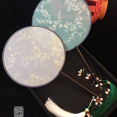 极速中国风真丝团扇子烫金宫扇A古典古风加长圆扇舞蹈扇摄影汉服