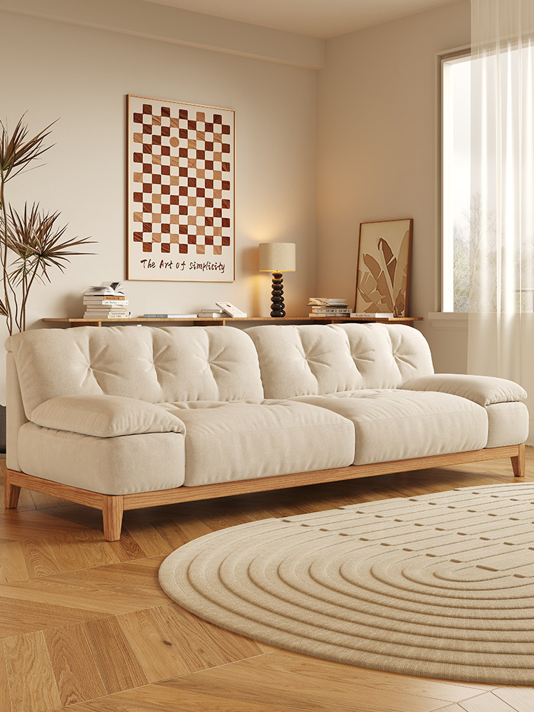 曲美家居(qm)北欧实木沙发现代简约云朵奶油风小户型猫爪绒布艺