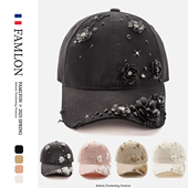 2025新款 手工镶钻立体花朵鸭舌帽女甜美百搭可爱出游棒球帽显脸小