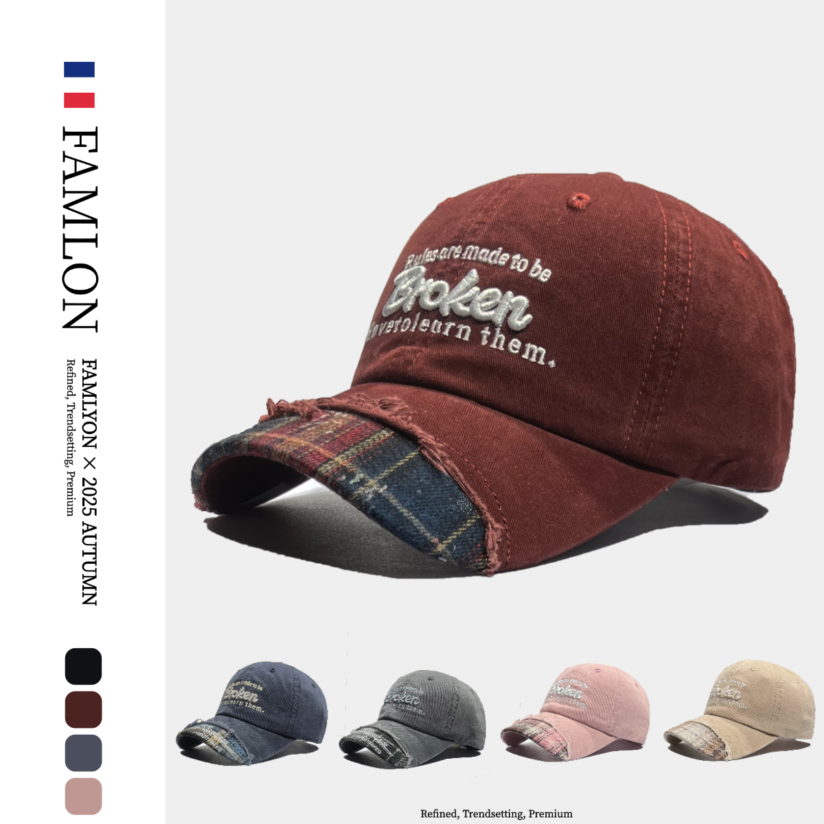 秋冬做旧字母刺绣棒球帽