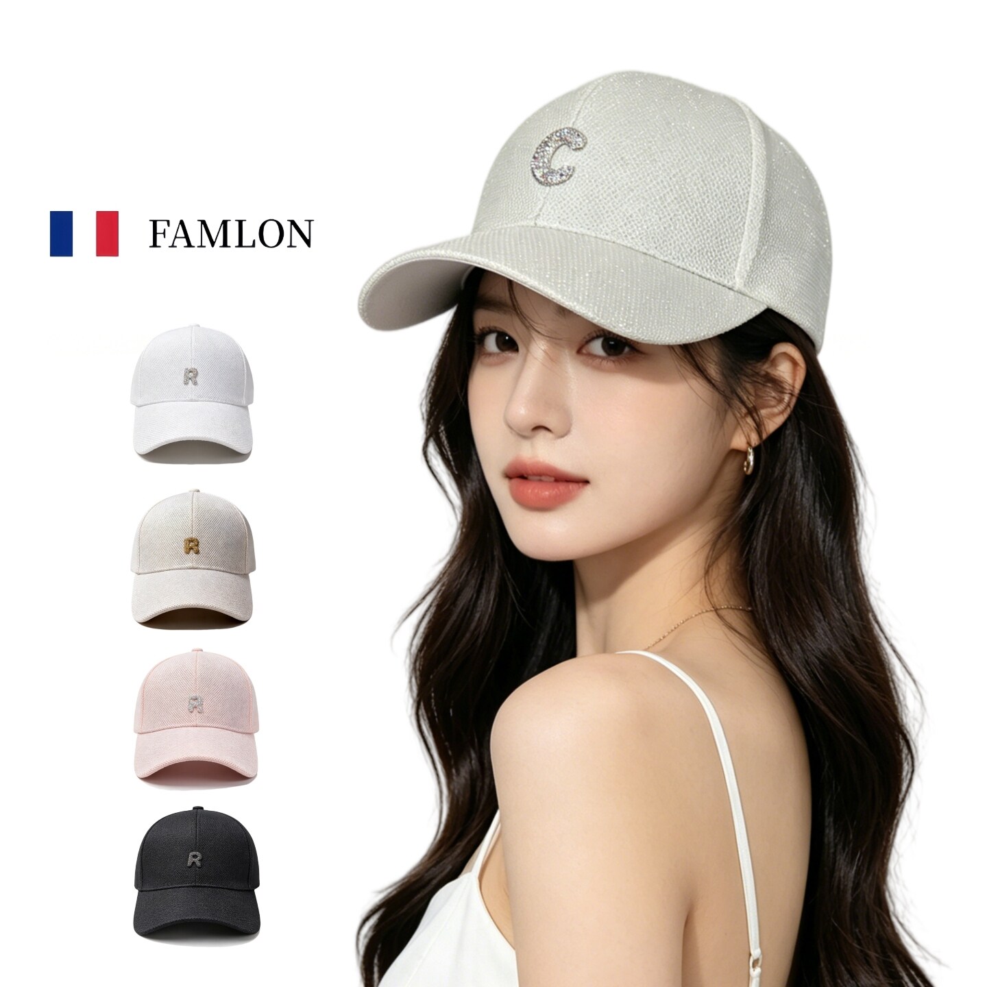 FAMLON韩系镶钻字母棒球帽亮片时尚百搭硬顶休闲户外显脸小鸭舌帽