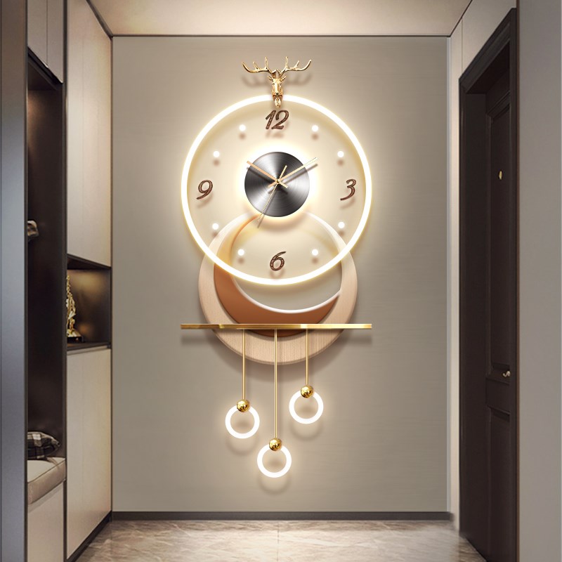 玄关时钟装饰画轻奢走p廊尽头立体led氛围灯挂画高级感发光壁画