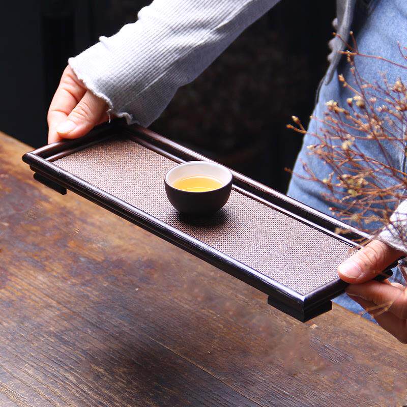 竹编杯托盘日式藤面茶盘茶托复古功夫茶具竹席面收纳杯托垫干泡台