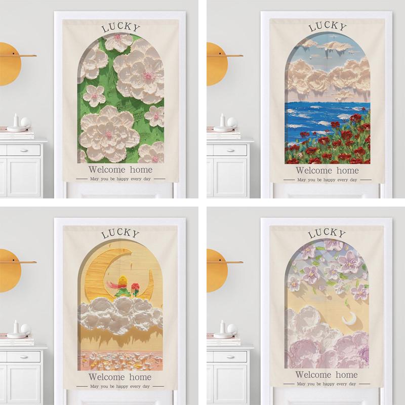 美式田园风家用网红布帘卧室门帘厨房卫生间遮挡装饰半帘隔断帘