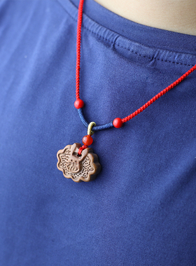 新品宝宝婴幼儿童小孩天然桃木项链斧头福锁N平安扣吊坠朱砂随身