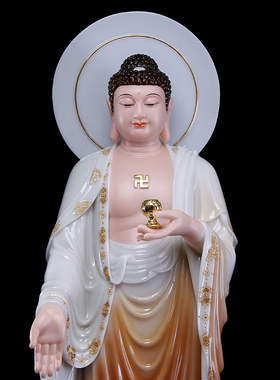 极速西方三圣汉j白玉彩釉阿弥陀佛观音佛像大势至菩萨供奉摆件站