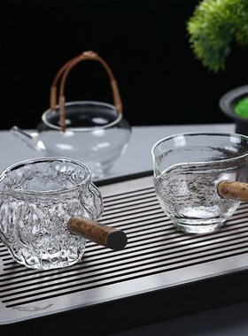 极速竹柒阁藤提梁公道杯s高颜值透明分茶器公杯玻璃加厚绿茶泡茶