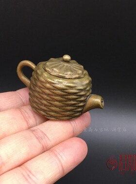 新品黄铜小茶壶摆件n迷你小铜壶可爱小壶手把铜小壶茶道创意茶宠