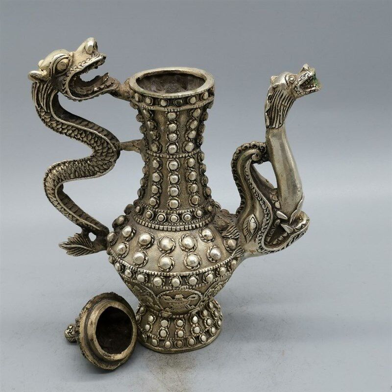 新品古玩铜器收藏白铜t龙壶摆件 象征祥瑞高贵尊荣品相完整