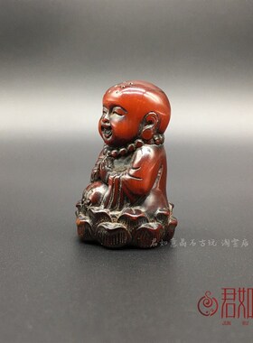 新品牦牛角莲花童子小和q尚挂件牛角手把件小摆件文玩小沙弥角雕