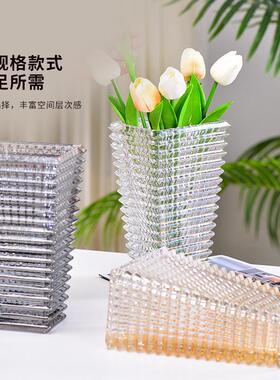 20220604花厂家供应水晶透明玻意璃方瓶欧式创水培口干鲜花插花瓶