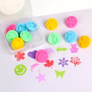 速发朵儿园儿童软胶拓印印章学生用可爱动物花幼鸦画涂绘图章12个