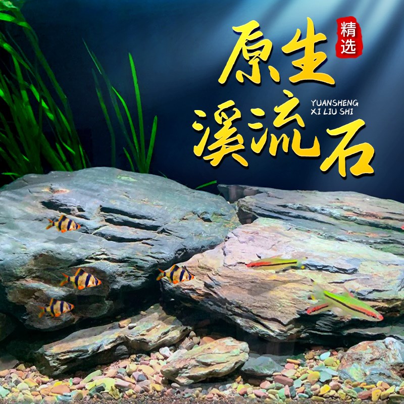 速发原生溪流石鱼缸造景底部砂石晒流缸南装缸乌龟躲避屋溪台美饰