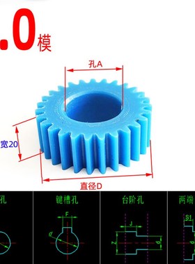 速发M10C尼龙2模10 20 0 蓝色耐高温条油自润滑直齿轮齿含传动 A