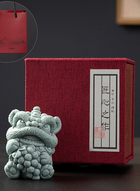 速发国风醒狮饰面摆件高级头小众治愈系装桌品创意石感工艺品礼品