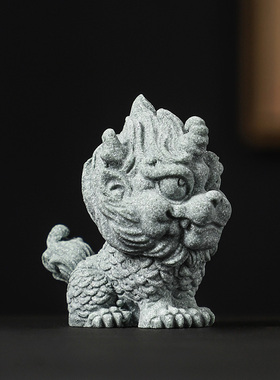 速发青砂石瑞兽麒麟摆件办公缸桌面茶桌装饰鱼室小景造物件茶宠工