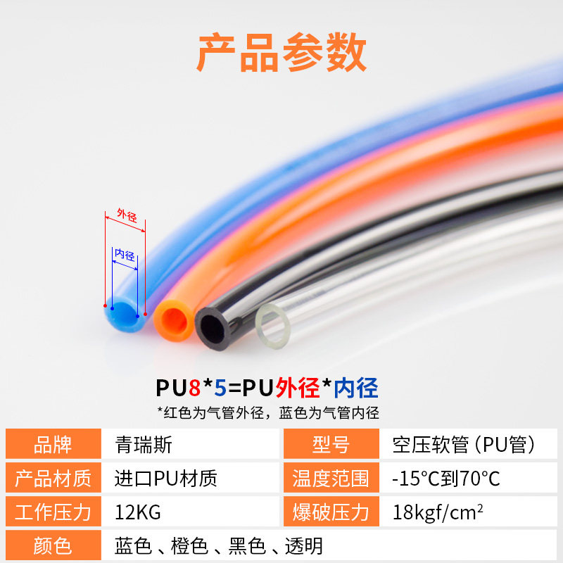 速发管软管6MM气泵配件大全空压机pu管气缸气动8mm气线管耐高温