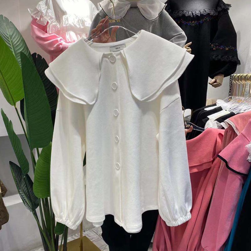 速发特大码0袖长双层荷叶领上衣宽松设计感小众斤0衬衣秋2