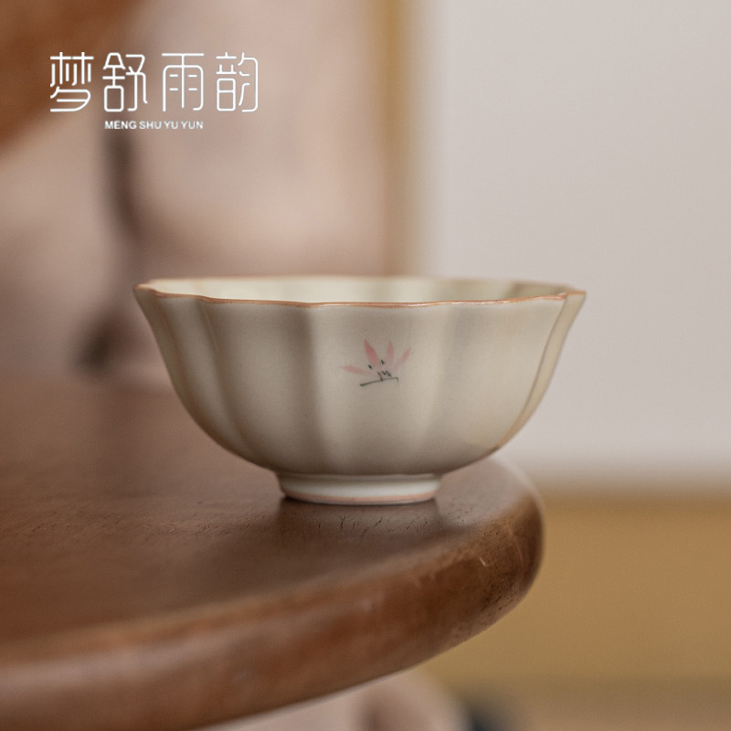 速发草木灰手绘粉色兰花卿语杯主人杯单杯陶瓷茶夫功具茶杯单个品