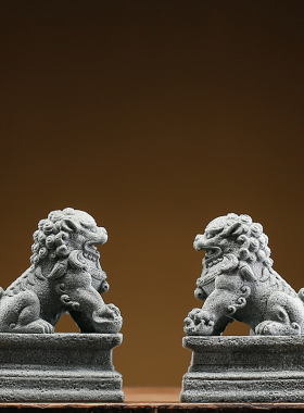 速发新中鱼石狮装清水混凝土子饰摆件中国风桌面创意式缸盆景造景