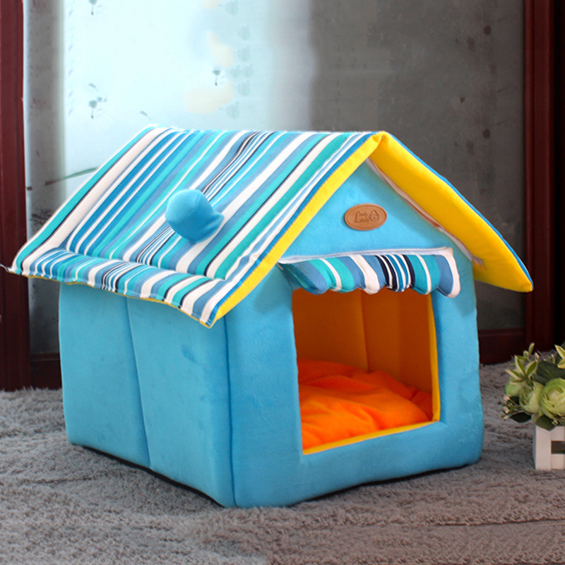 速发Pet Dogs Beds Fashio Striped Removable  Mat Dog Houses