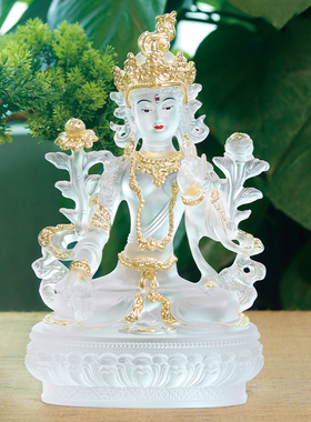 速发佛艺古法琉璃白度母藏传密宗增寿救度佛奉家居用佛母供像