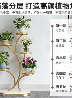 速发轻奢多层花架厅客子落托式台置物架多肉花架铁艺花盆地架摆放