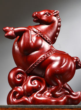 速发红花梨木雕唐马摆件中式客木生饰马轻奢实厅装肖桌面摆设工艺