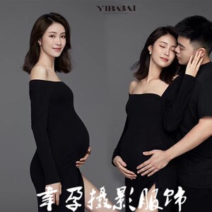 速发孕妇照服装影楼织款情艺主题黑色性感针新连衣裙孕妈侣术照摄
