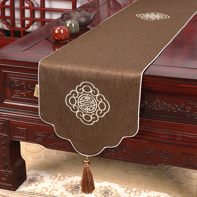 速发艺垫旭新中式茶台桌旗刺绣茶席简约桌必电视柜长条床布中国风