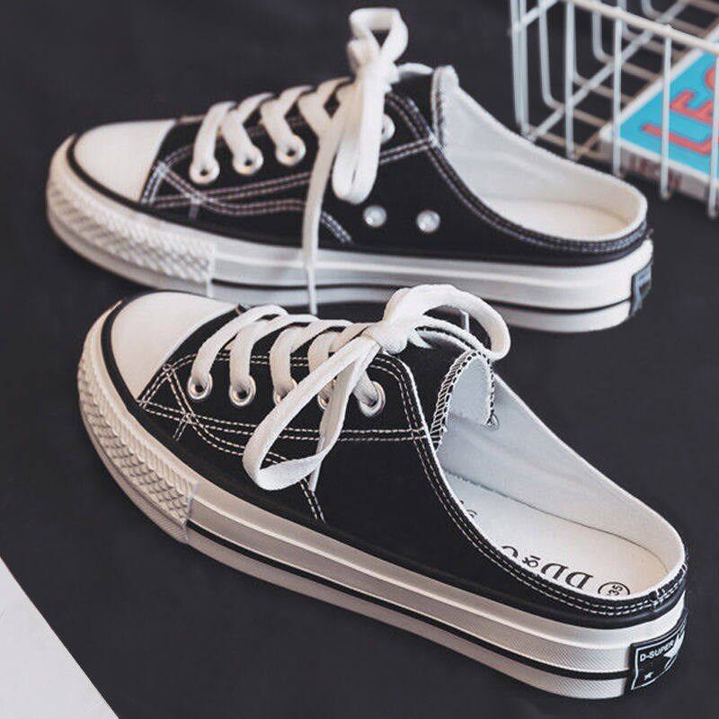 新品无后跟帆布鞋k女2026潮春夏新款学生韩版百搭懒人板鞋子半拖