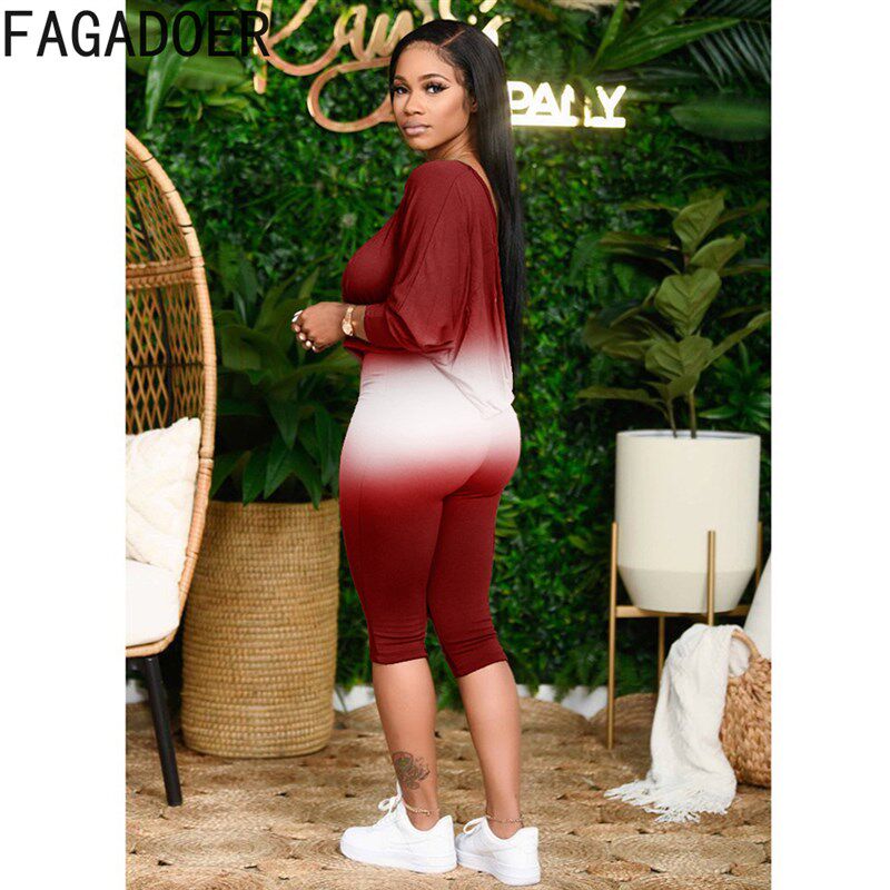 极速FAGADOER Gradient Off Shoulder Two Piece PSet Women PINK