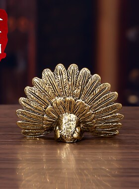 极速纯黄铜创意复古孔雀开屏小摆件工艺品家居客厅桌面Y茶宠酒柜