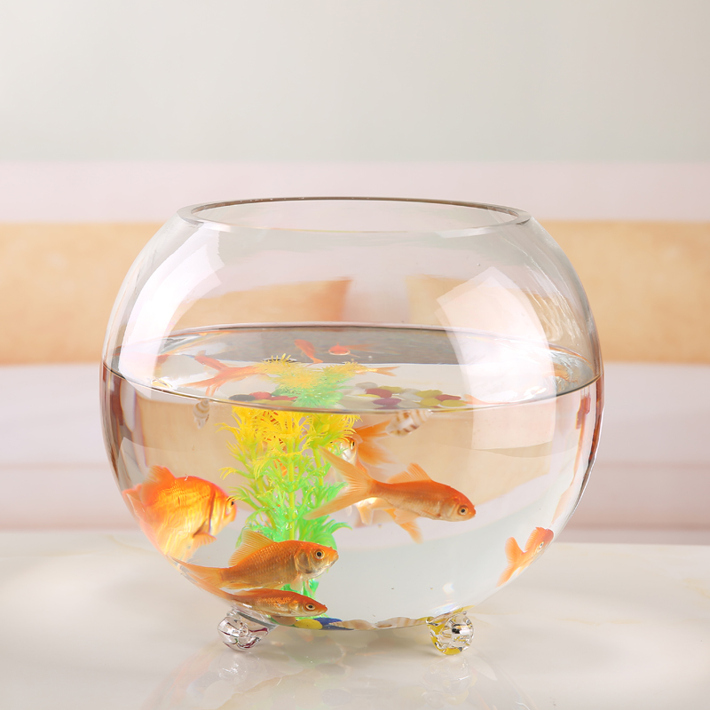 极速创意圆形玻璃带脚p鱼缸透明大号桌面加厚乌龟缸金鱼缸客厅风